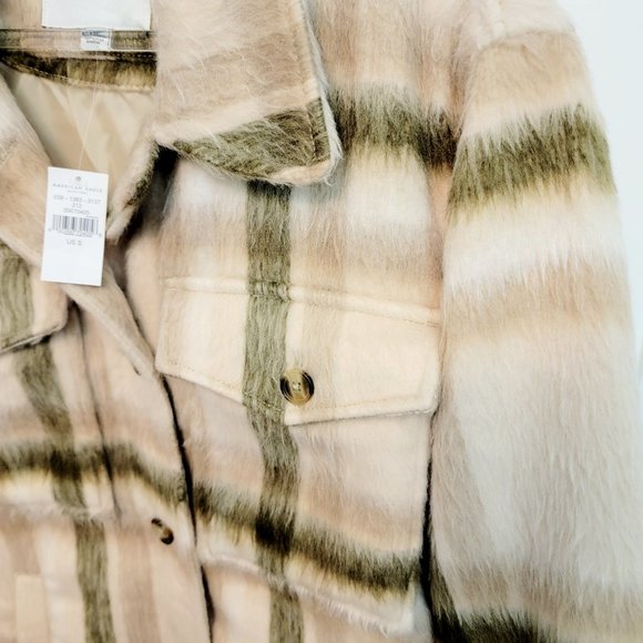 American Eagle Size Small Brushed Plaid Oversized Shacket Jacket Cream NWT $90 - Picture 10 of 16